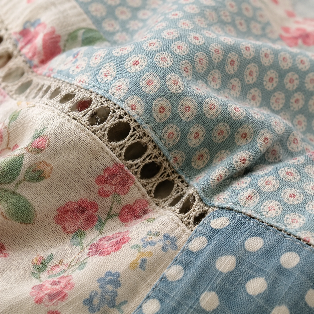 Noëlle Patchwork Top — Romantisch & Luchtig