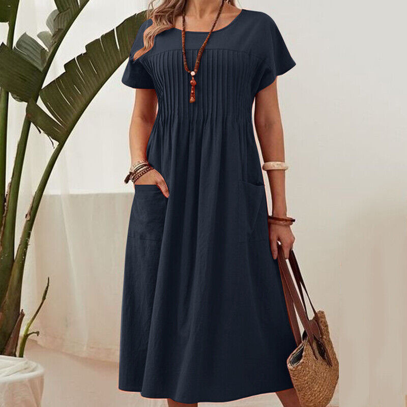 Serena Ease Dress - Comfort jurk met plooival en zakken