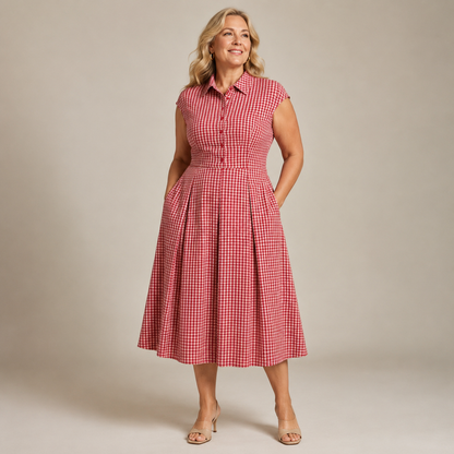 Camille Geruite Jurk — Retro Stijl & Vrouwelijke Pasvorm