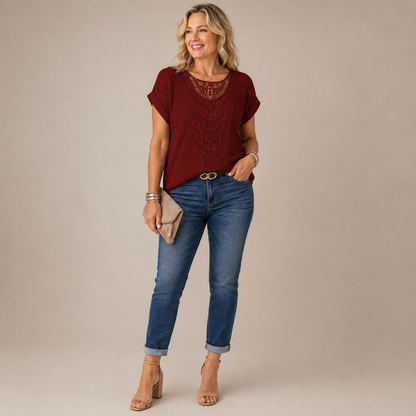 Isabeau Kant Top — Luchtige Elegantie & Verfijnde Details
