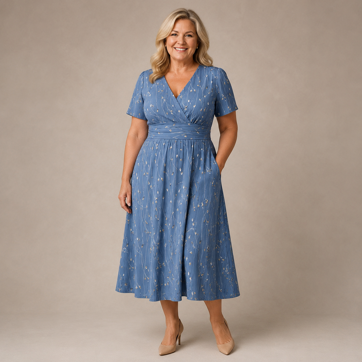 Viviane Midi Jurk — Elegante Print & Tijdloze Pasvorm