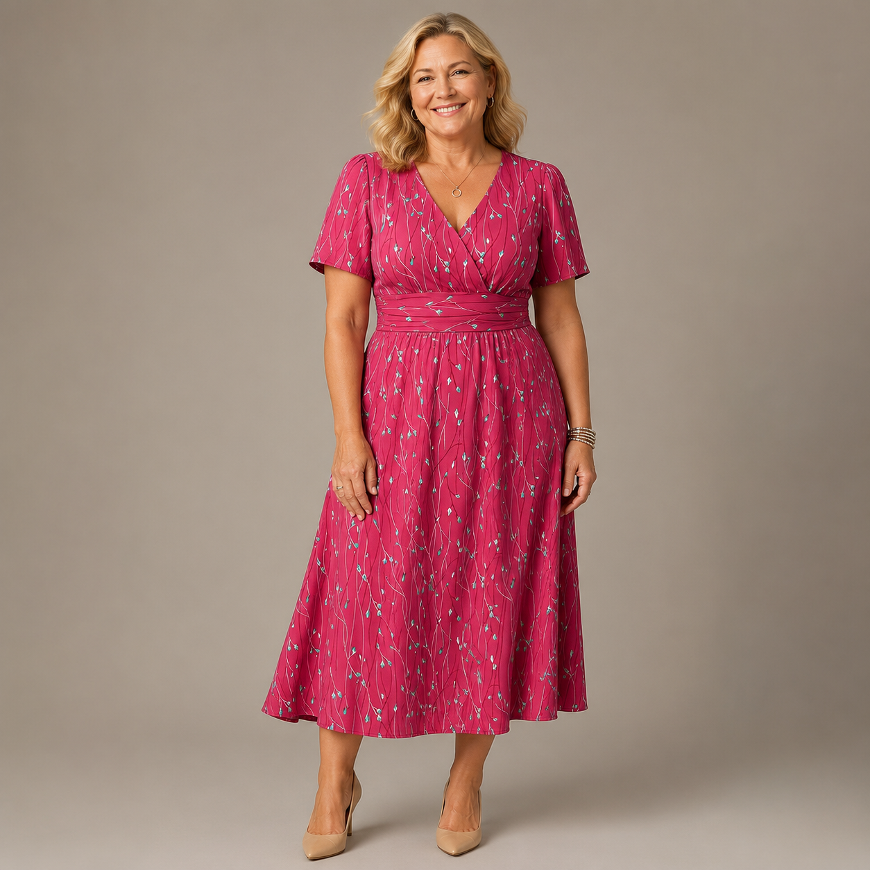 Viviane Midi Jurk — Elegante Print & Tijdloze Pasvorm