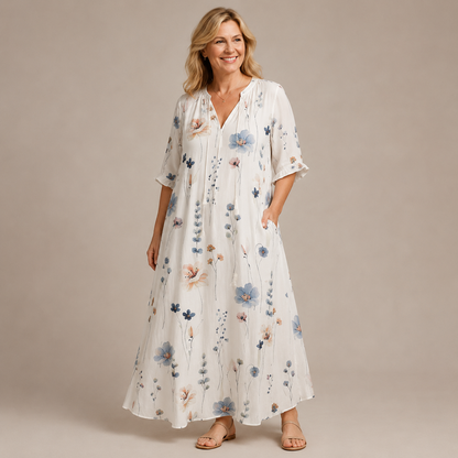Margaux Flow Jurk — Bloemenprint & Zachte Vrouwelijkheid