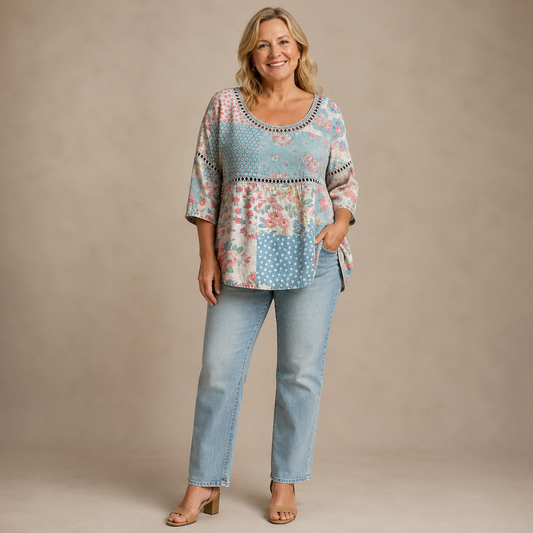 Noëlle Patchwork Top — Romantisch & Luchtig