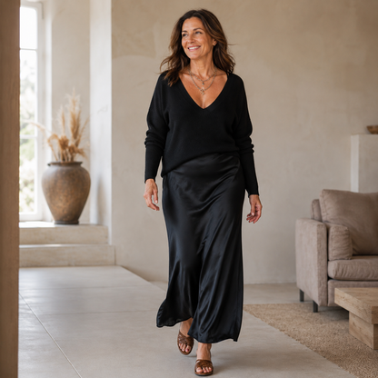 Elena - Midi Satin Jurk met Inclusief Trui