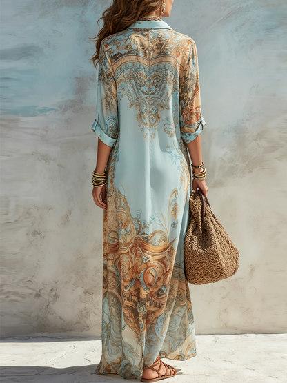 Adriana Maxi Jurk — Mediterrane Print & Luchtige Elegantie