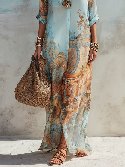 Adriana Maxi Jurk — Mediterrane Print & Luchtige Elegantie