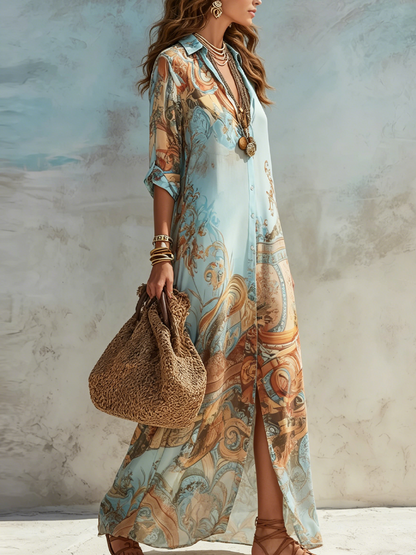 Adriana Maxi Jurk — Mediterrane Print & Luchtige Elegantie