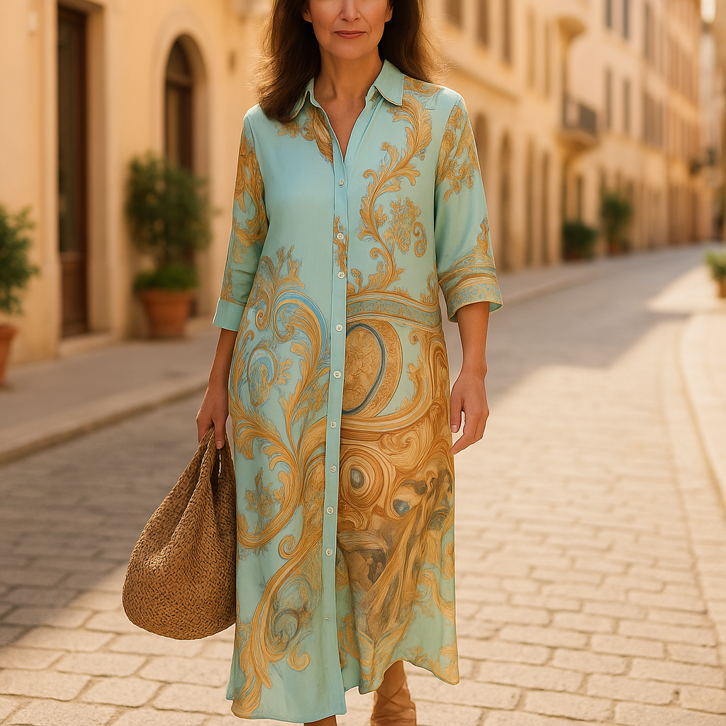 Adriana Maxi Jurk — Mediterrane Print & Luchtige Elegantie
