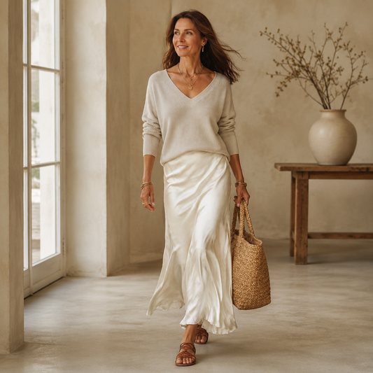 Elena - Midi Satin Jurk met Inclusief Trui