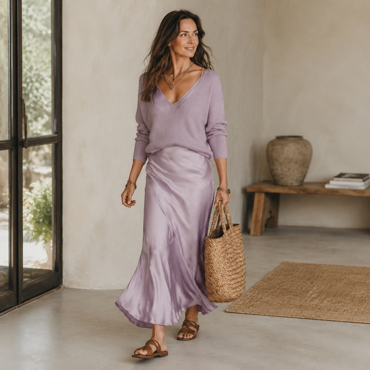 Elena - Midi Satin Jurk met Inclusief Trui