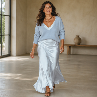Elena - Midi Satin Jurk met Inclusief Trui