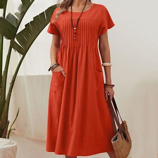 Serena Ease Dress - Comfort jurk met plooival en zakken