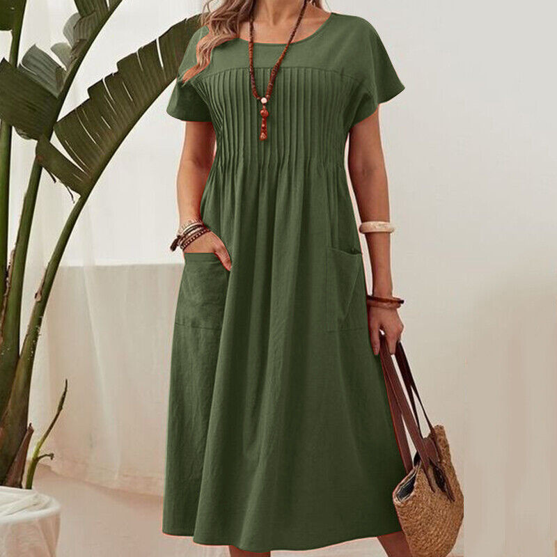 Serena Ease Dress - Comfort jurk met plooival en zakken